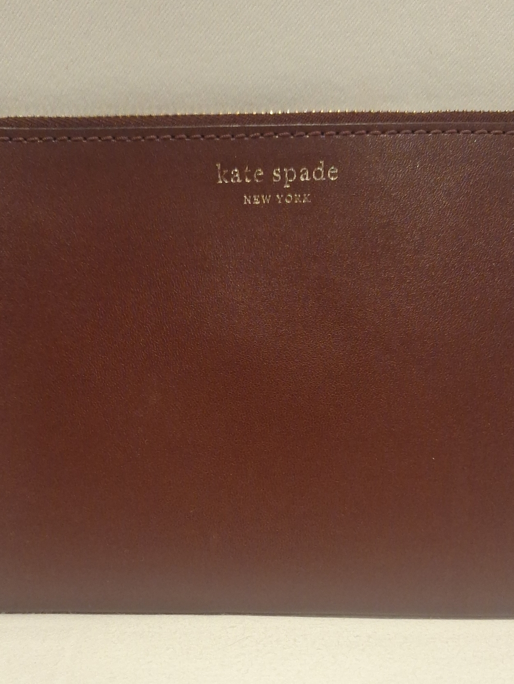 kate spade Brown Leather Zip Pouch with Gold Logo